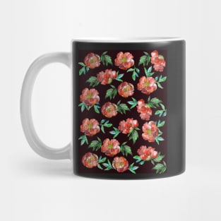 Peonies Flowers Watercolor Ink Cute Girly Red Dark Mug